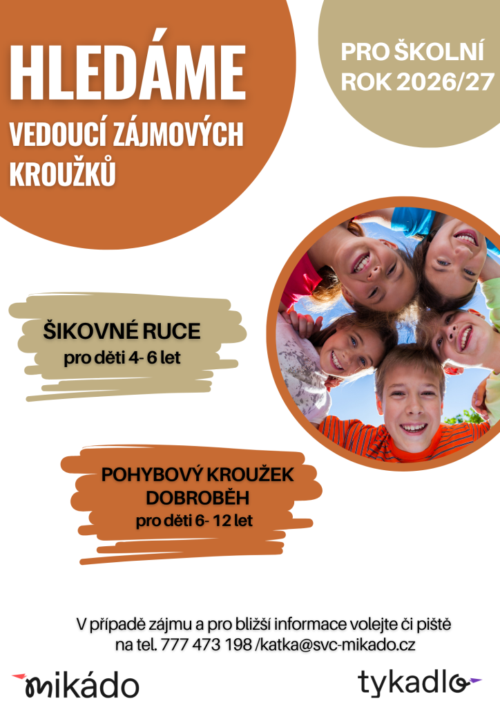Hledáme vedoucí zájmových kroužků pro nový školní rok 2026/27