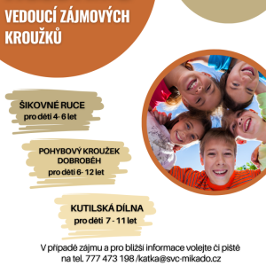 Hledáme vedoucí zájmových kroužků pro nový školní rok 2026/27